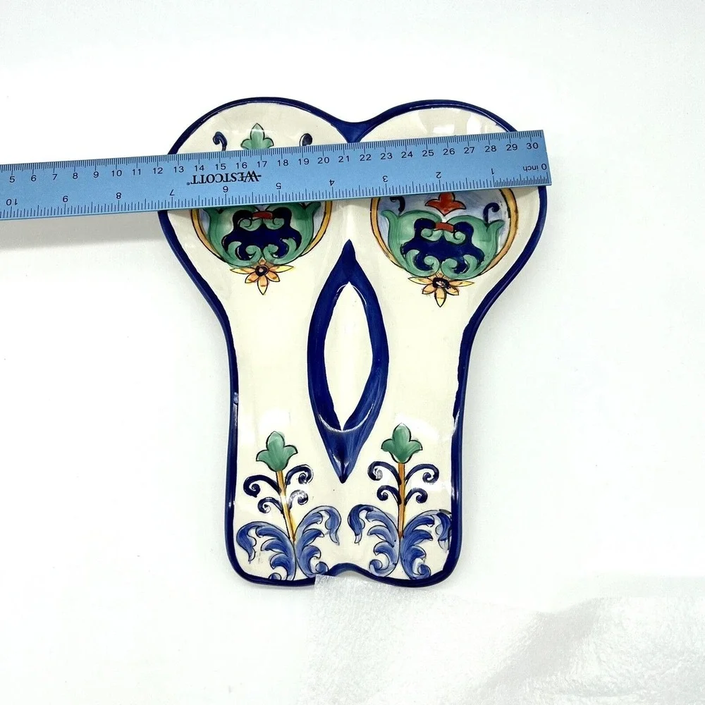 Aqua Jade Moroccan Spoon Rest Ceramic Kitchen Utensil Holder Blue‎ Green